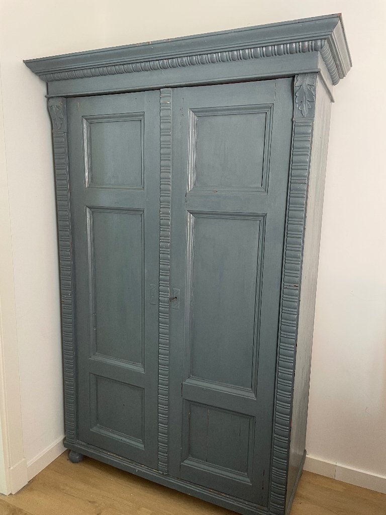 Leuke blauwe kast met planken (brocante/vintage), Ophalen, Met plank(en), Gebruikt, 100 tot 150 cm
