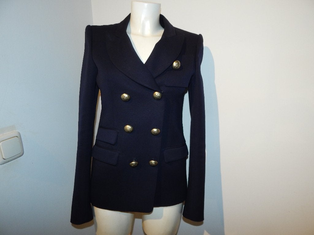 Balenciaga stylvolle blazer donker blauw sier knopen wapen S, Balenciaga, Blauw, Ophalen of Verzenden, Zo goed als nieuw