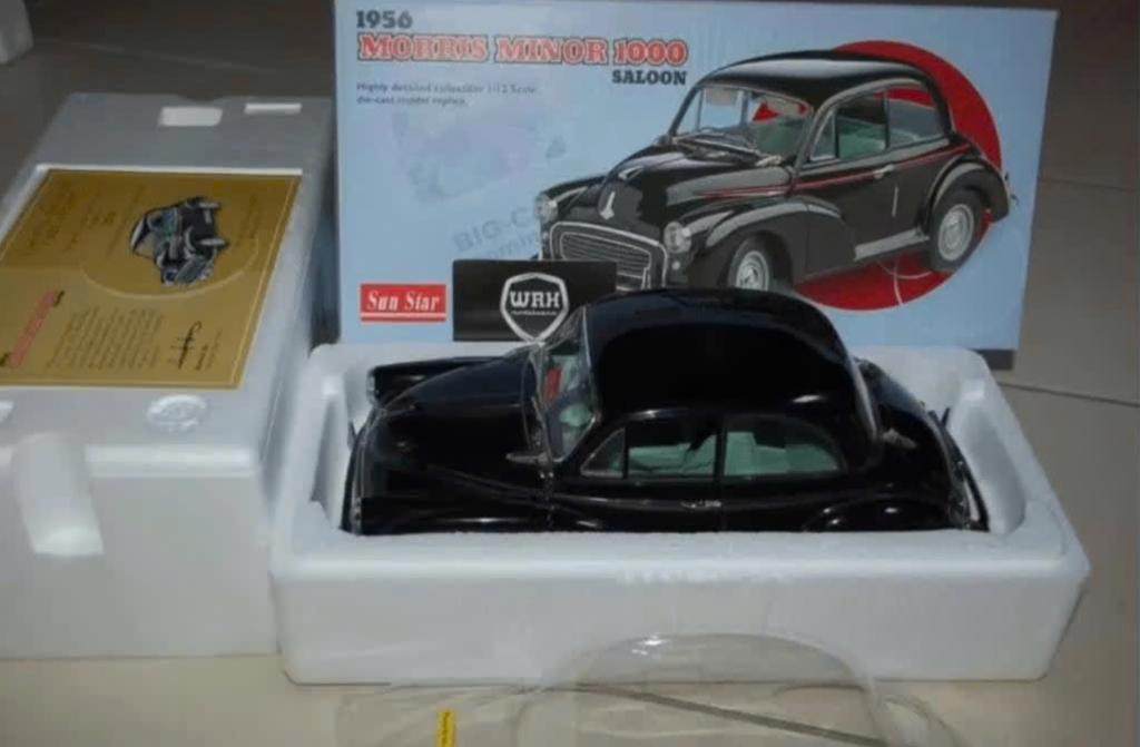 1:12 MORRIS MINOR SALOON 1956 black Sun star WRH, Verzenden, Zo goed als nieuw, 1:9 t/m 1:12, Auto
