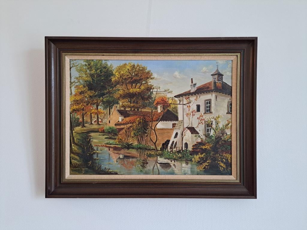 Schilderij Landschap met watermolen aan de vecht, Antiek en Kunst, Kunst | Schilderijen | Klassiek, Ophalen