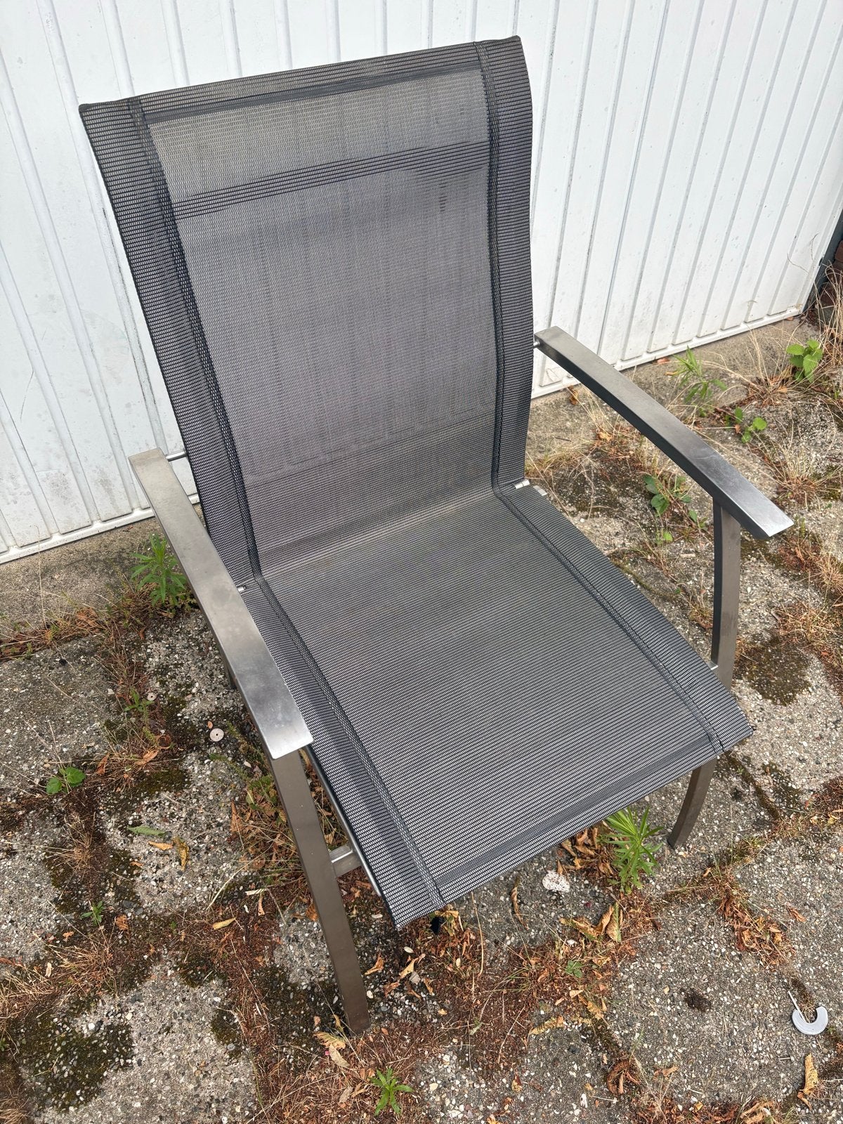 5 Tuinstoelen met RVS frame en textileen zitting, Ophalen, Gebruikt, Rvs