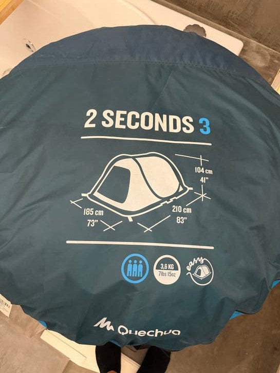 Quechua 2 Seconds Easy 3 Tent - Snel op te zetten, Caravans en Kamperen, Ophalen of Verzenden, Zo goed als nieuw, Tot en met 3