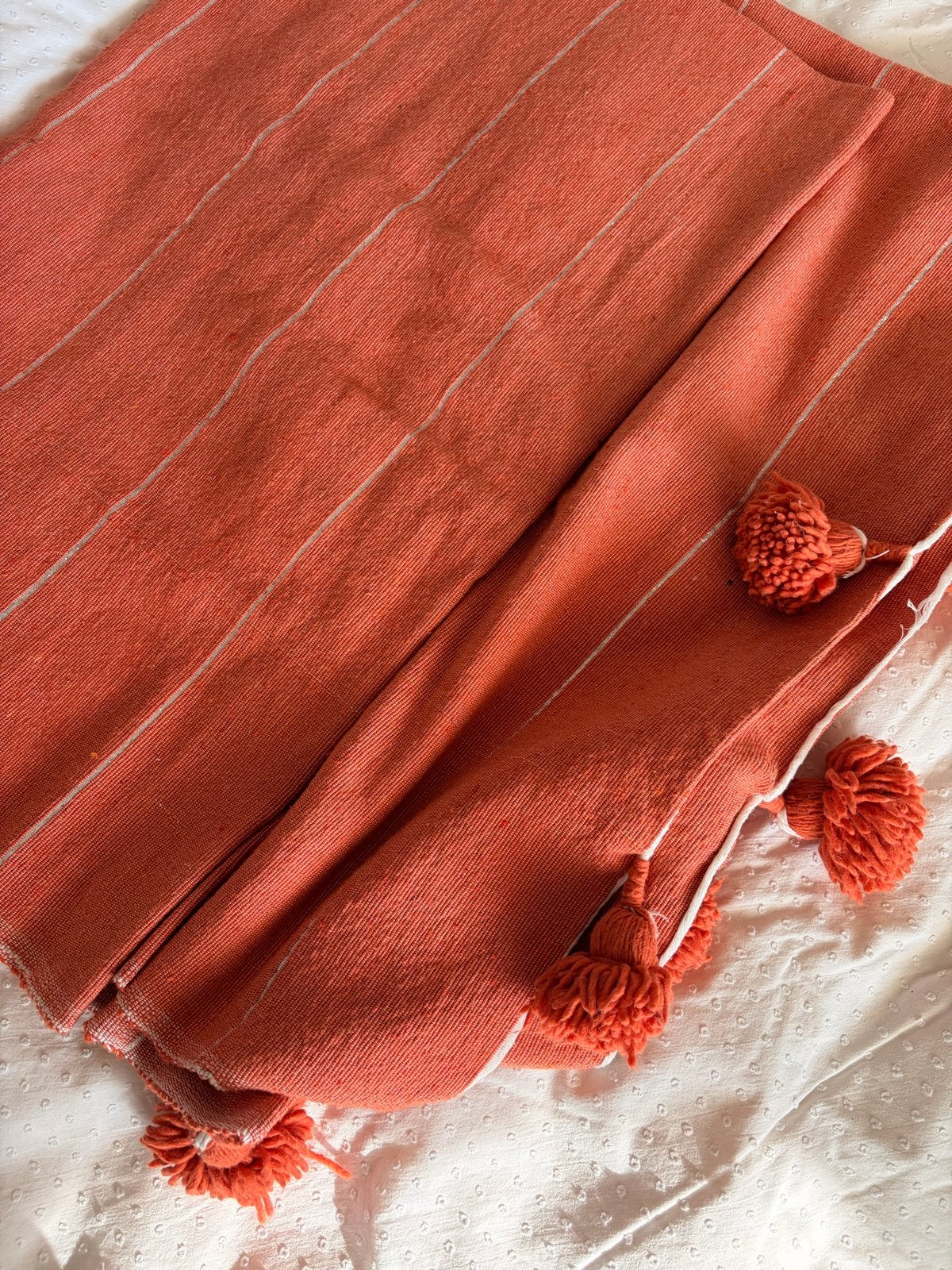 Plaid/bedsprei uit Marrakech - Koraal Oranje, Oranje, Met franjes/kwastjes, Nieuw, Ophalen of Verzenden