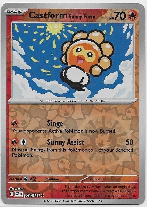 Surging Sparks,  Castform Sunny Form [reverse] 20/191, Hobby en Vrije tijd, Verzamelkaartspellen | Pokémon, Nieuw, Losse kaart