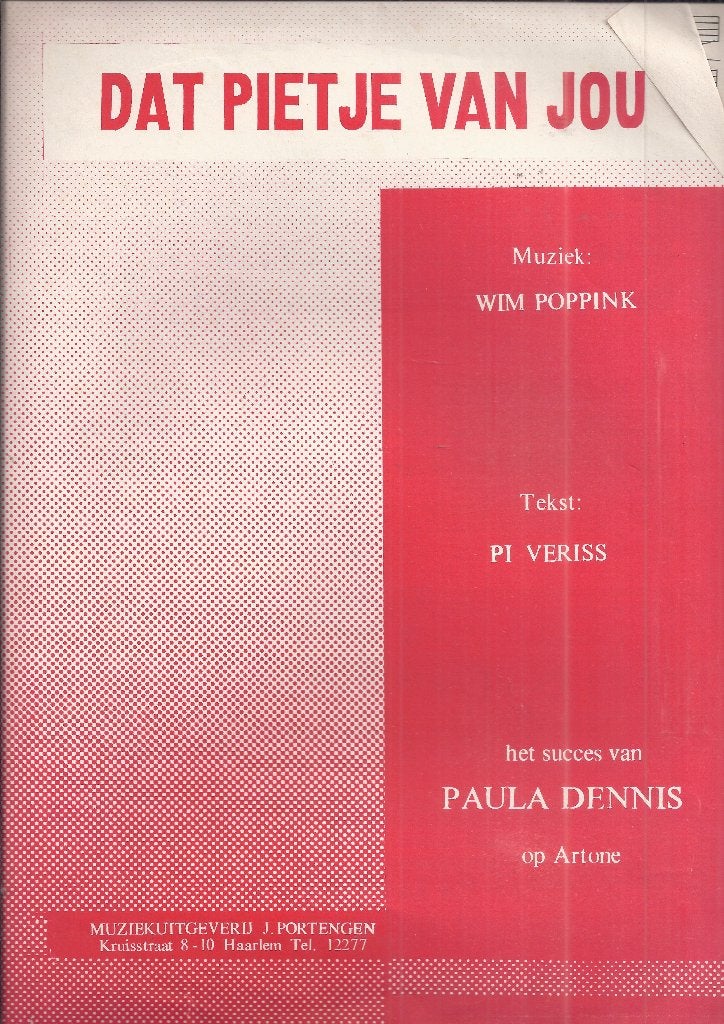 Bo106 bladmuziek dat pietje van jou paula dennis, Ophalen of Verzenden, Gebruikt, Artiest of Componist, Populair