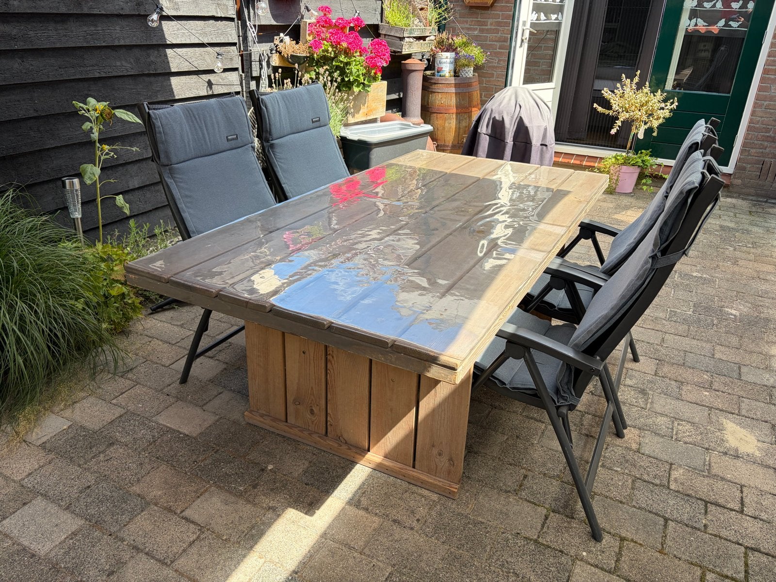 Robuuste houten tuintafel, Tuin en Terras, Ophalen, Gebruikt, Rechthoekig, Hout
