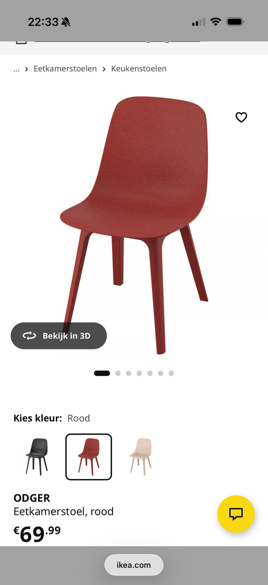 2x IKEA ODGER Eetkamerstoel Rood, Ophalen, Kunststof, Twee, Zo goed als nieuw
