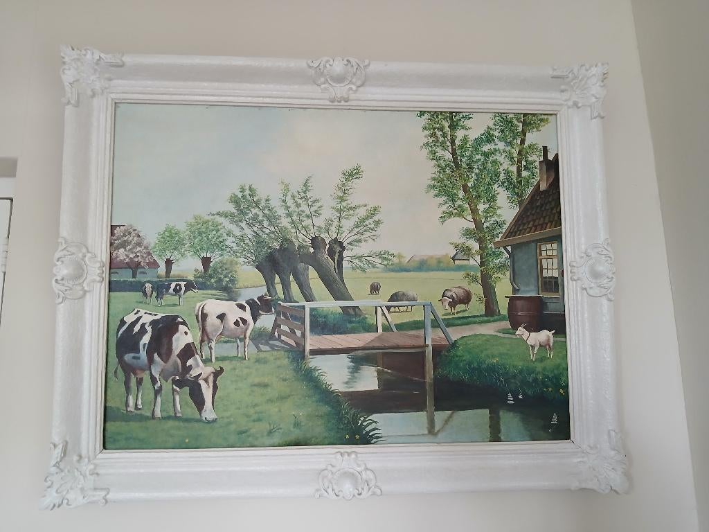 Schilderij met geit,koeien en schapen van J Sipma, Antiek en Kunst, Ophalen