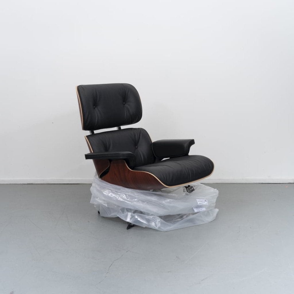 Vitra Lounge Chair Nero Leer/Palissander Klassiek + Hocker, Vitra, Nieuw, Niet ingevuld, Niet ingevuld