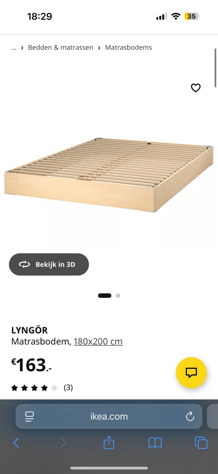Lattenbodem LYNGÖR, Ophalen, 180 cm, Hout, Nieuw