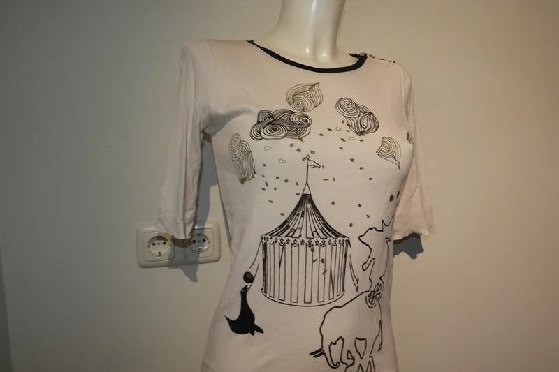 Marccain shirt leuke print circus goud sier knopen N3 M, Maat 38/40 (M), Verzenden, Wit, Zo goed als nieuw
