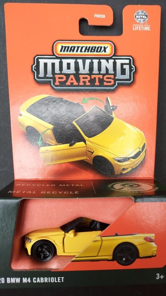 Bmw M4 Cabrio 1:64 3inch Matchbox Moving parts Pol, Auto, Verzenden, Nieuw, Matchbox@mattel.com
