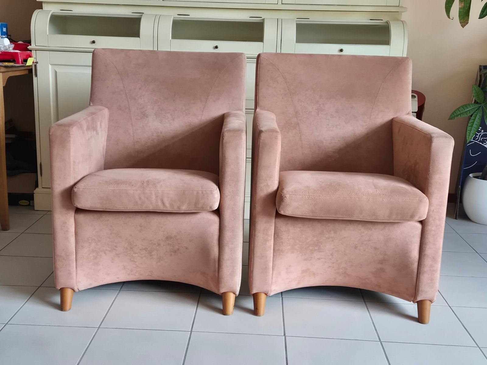 LeoLux fauteuils zalmkleurig, Ophalen, Gebruikt, 75 tot 100 cm, 50 tot 75 cm