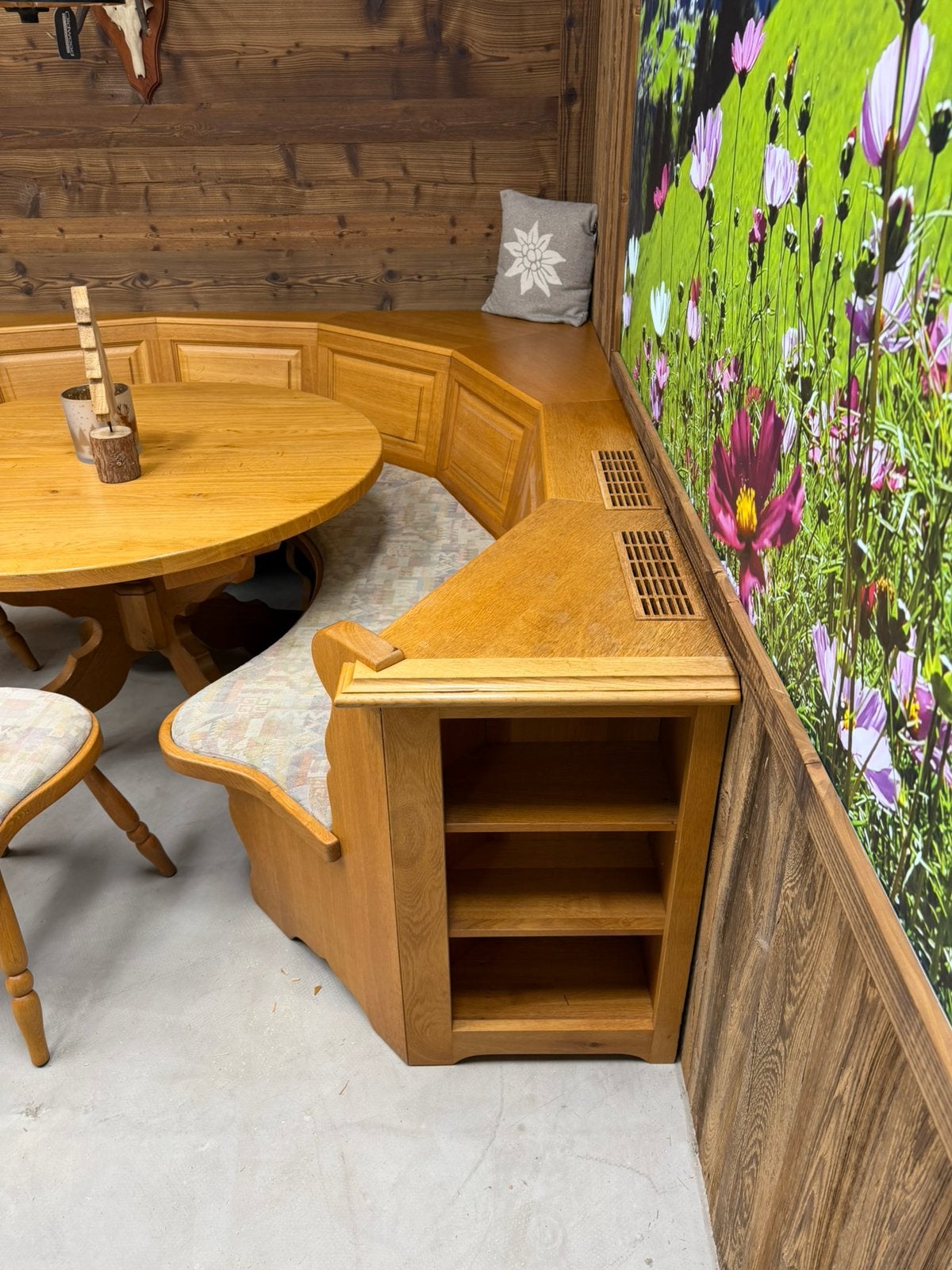 Vintage ronde Alpen Stube set | Oostenrijkse eethoek, Ophalen, Gebruikt, Hout