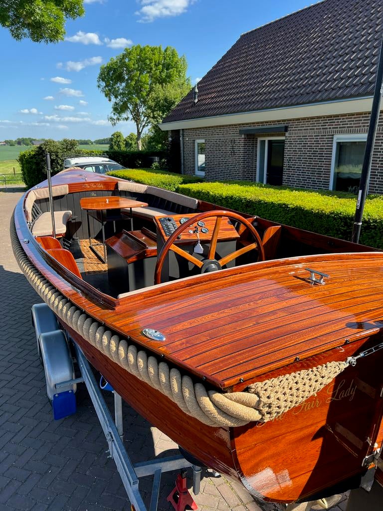 Volledig gerestaureerde houten vlet / sloep, incl. trailer, Watersport en Boten, Sloepen, Ophalen, Kabelaring, Binnenboordmotor