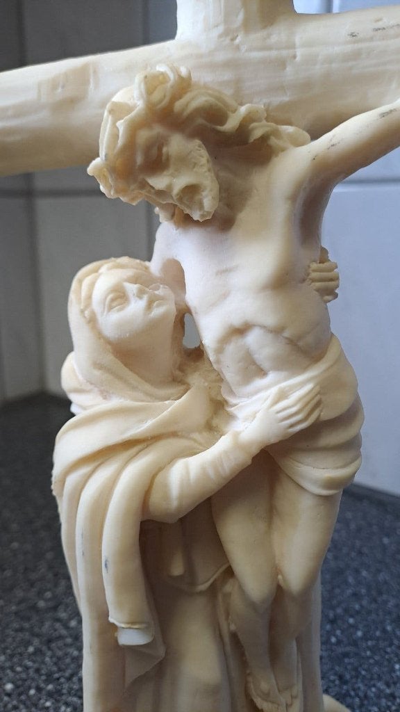 Apart vintage beeld Jezus aan het kruis met Maria, Antiek en Kunst, Antiek | Religie, Ophalen of Verzenden