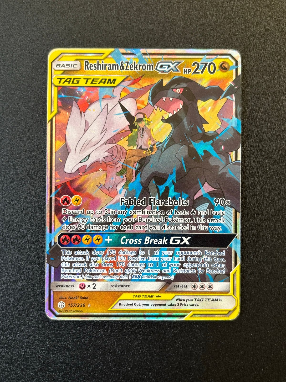 Reshiram & Zekrom 157/236 GX tag team Pokémon kaart, Ophalen of Verzenden, Losse kaart, Foil