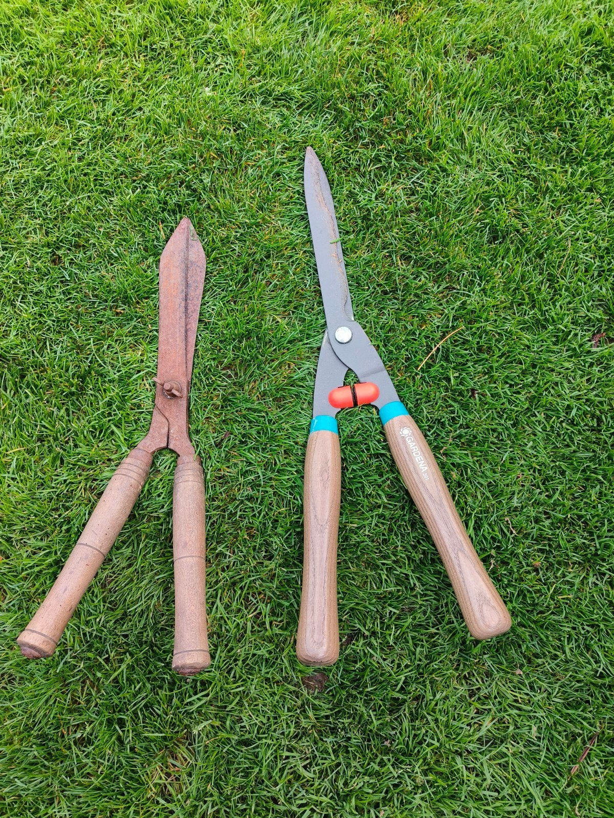 Twee tuinscharen: heggenschaar en grasschaar, Tuin en Terras, Ophalen of Verzenden, Gebruikt, Overige soorten, Gardena
