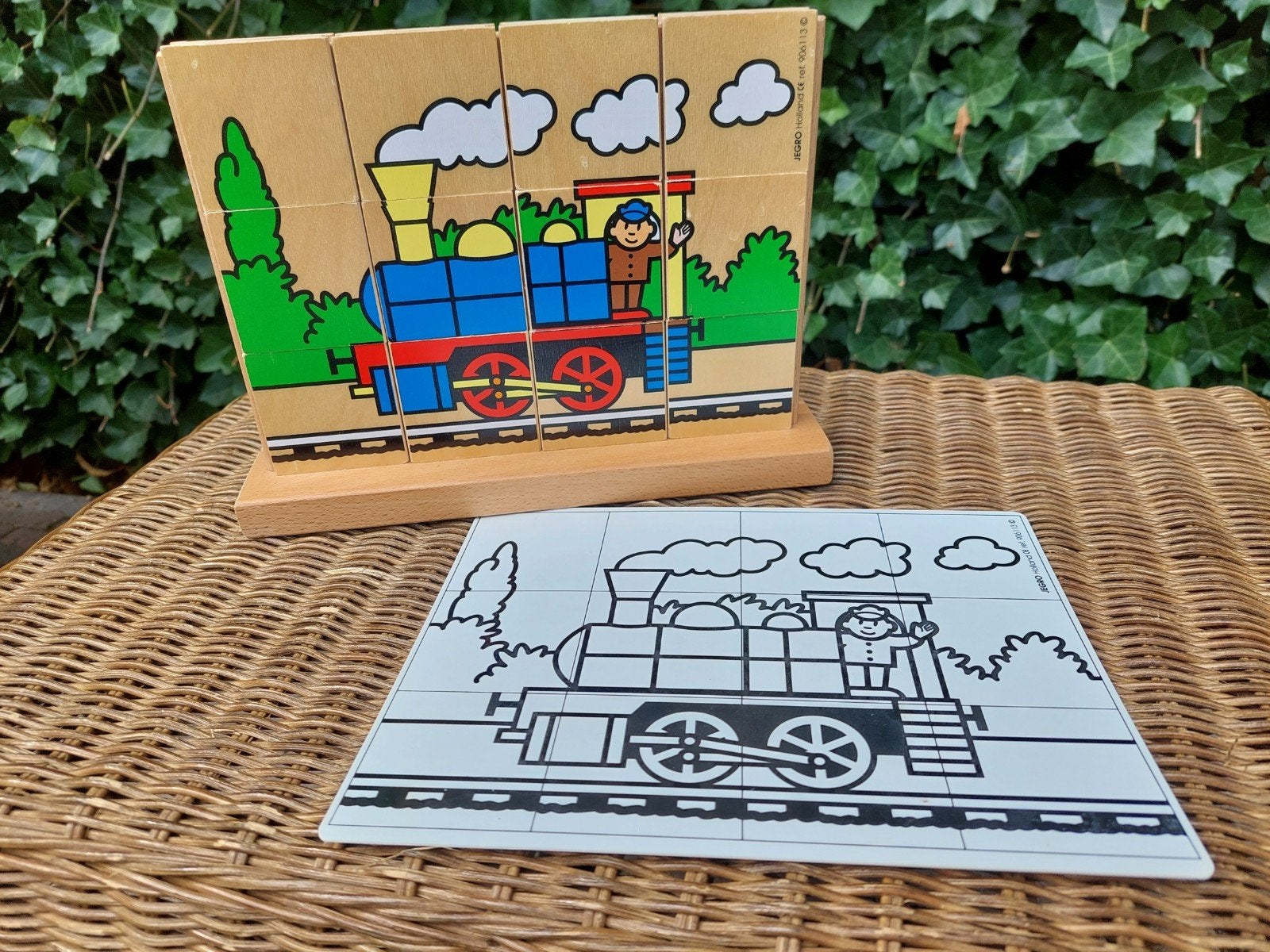 Vintage Jegro Houten Verticale Puzzel Trein, 2 tot 4 jaar, Gebruikt, Ophalen of Verzenden, Van hout