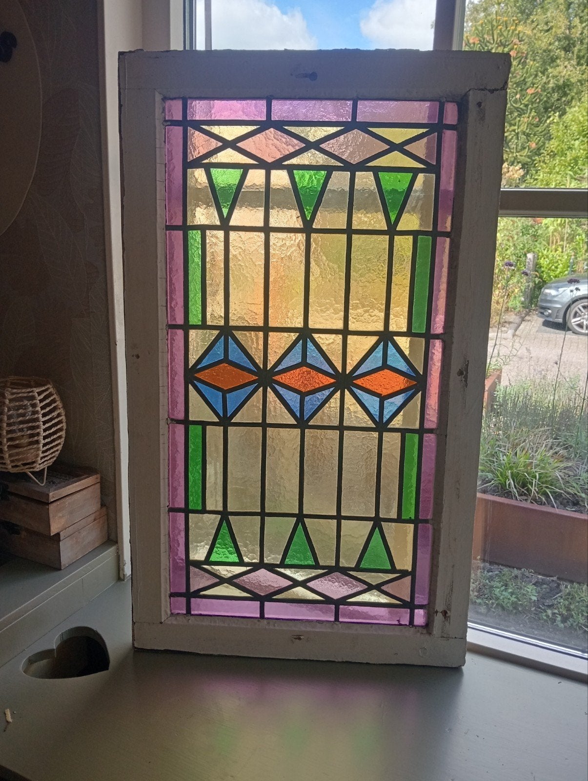 oud/gaaf/verweerd/glas in lood raam afhalen voor 75€, Antiek en Kunst, Ophalen