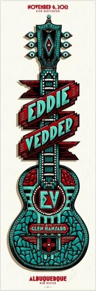 Eddie Vedder Albuquerque 6-11-2012 originele concert poster, Verzenden, Nieuw, Poster, Artwork of Schilderij