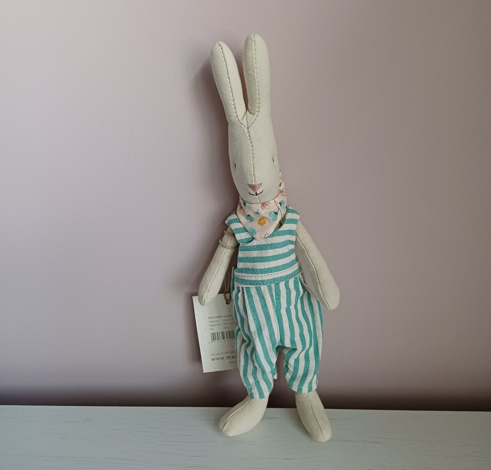 Maileg Mini Konijn Adam met gestreepte tuinbroek, Overige merken, Konijn, Ophalen of Verzenden, Zo goed als nieuw
