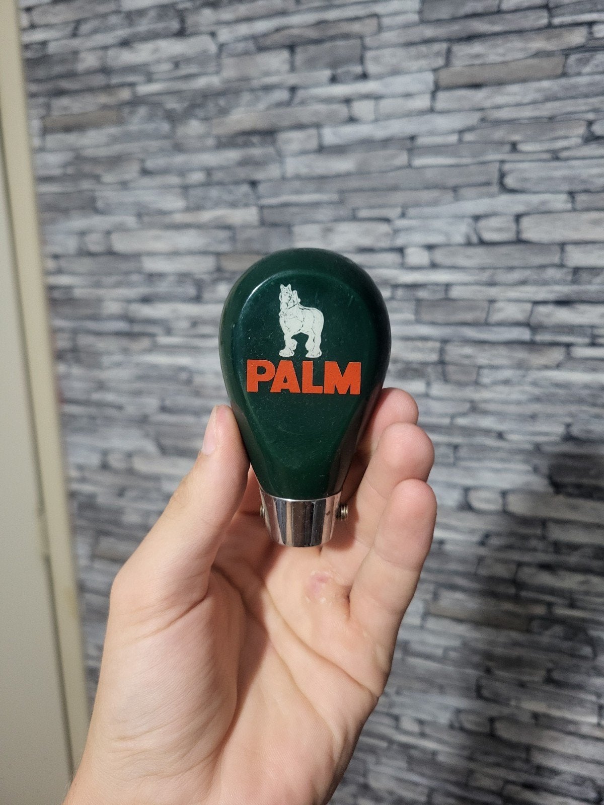 Palm bier tapknop - Groen met wit paard, Verzamelen, Ophalen of Verzenden, Gebruikt, Overige typen, Palm