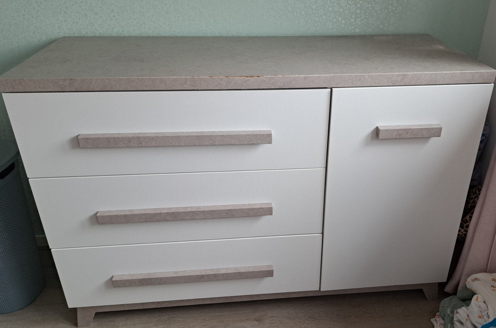 Babykamer set: Ledikant en Commode wit/grijs, Ophalen