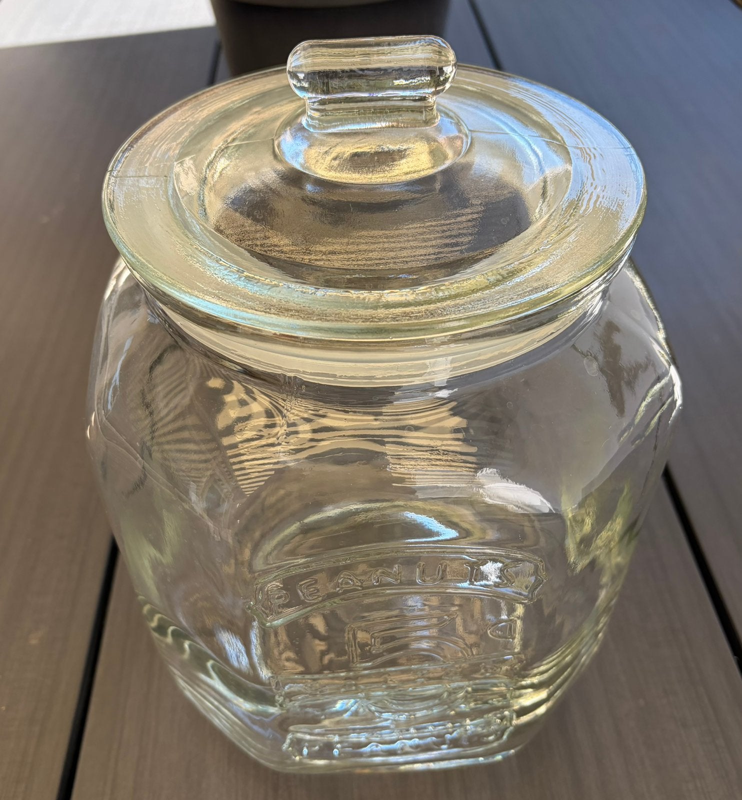 Grote glazen pinda pot / stolp in nieuwstaat €5, Ophalen, Zo goed als nieuw