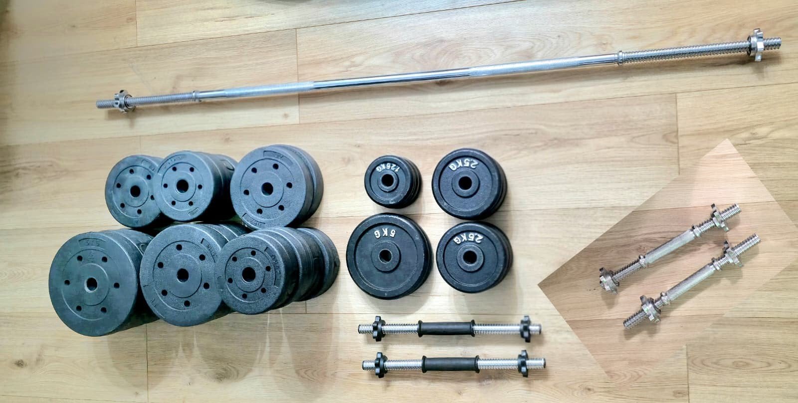 Uitgebreide Halterset met Halterschijven en Stangen 108 KG, Ophalen, Zo goed als nieuw, Armen, Halterset
