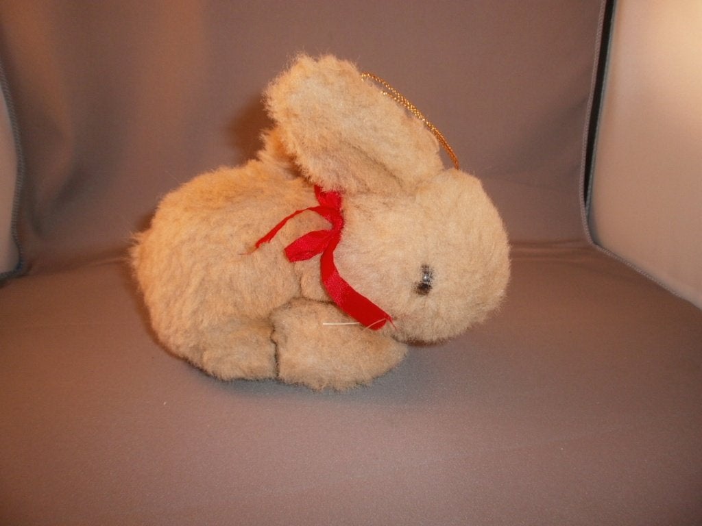 retro konijn Nicky toy bruin met rode strik en bruin/zwarte, Konijn, Ophalen of Verzenden, Zo goed als nieuw, Wasbaar