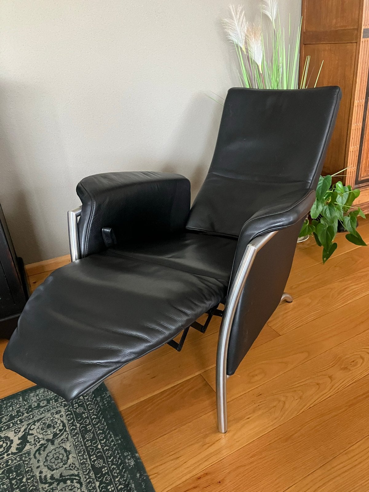 Zwarte leren relaxfauteuil Leolux, Ophalen, Gebruikt, Zwart, Leer