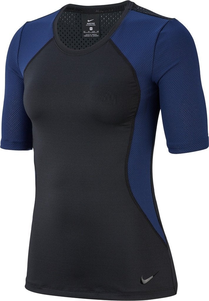 Nike Hypercool Short Sleeve Shirt, Blauw Zwart, maat L, Maat 42/44 (L), Nike, Zo goed als nieuw, Hardlopen of Fietsen