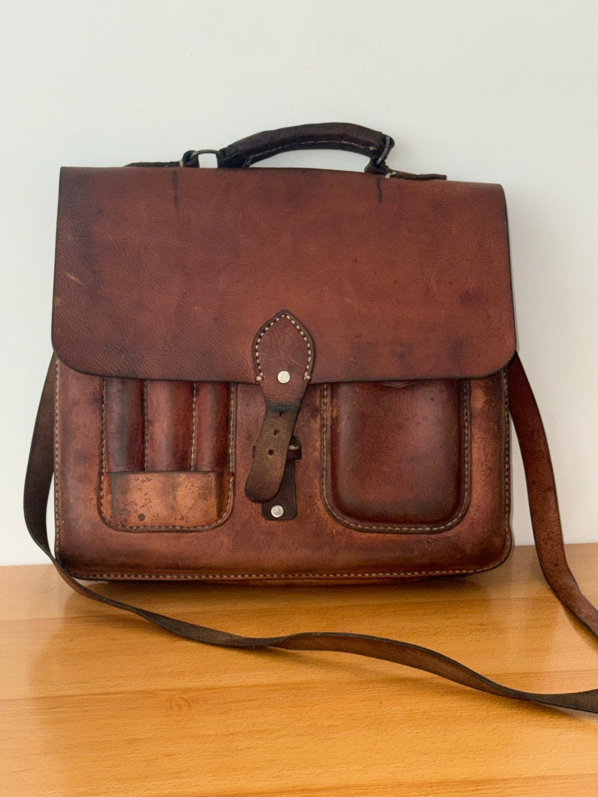 Vintage Leren Aktetas/Schoudertas - Bruin, Ophalen of Verzenden, Gebruikt, Bruin, Overige typen