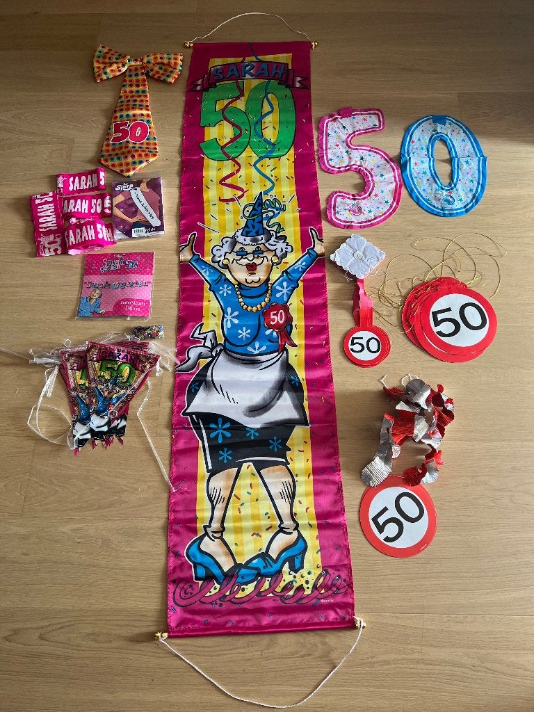 Sarah banner , sjerp , vlaggen , slingers 50… als pakket, Diversen, Ophalen of Verzenden, Zo goed als nieuw