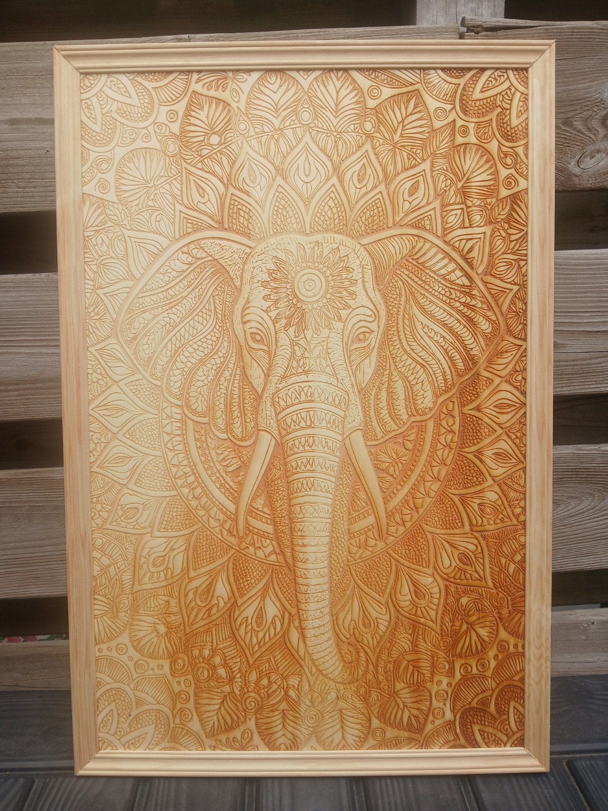 Houten wanddecoratie: Mandala Olifant gebrand, Oosters, Hout, Nieuw, Ophalen of Verzenden