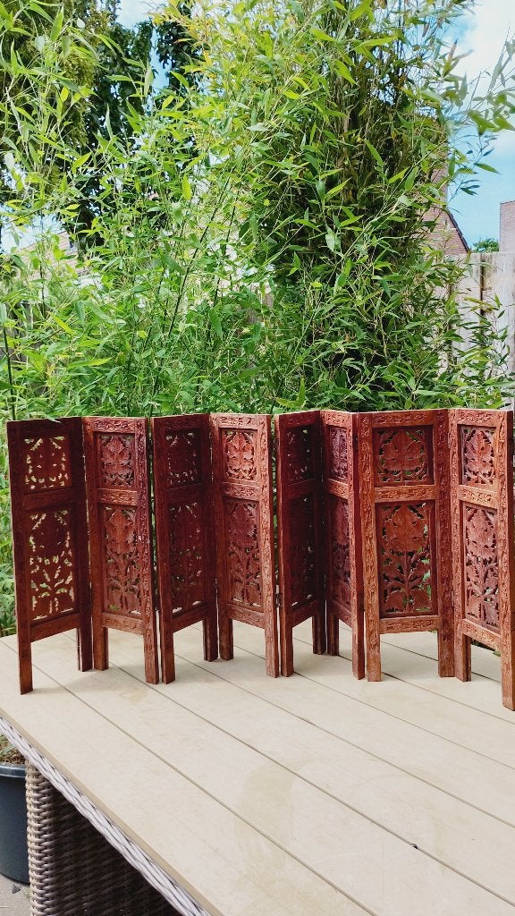 Aziatische teakhouten handgesneden tafel mini scherm, Antiek en Kunst, Ophalen of Verzenden