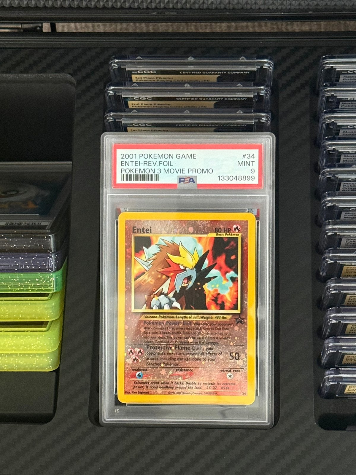 PSA 9 Entei Reverse Holo – Pokémon 3 Movie Promo (2001), Ophalen of Verzenden, Zo goed als nieuw