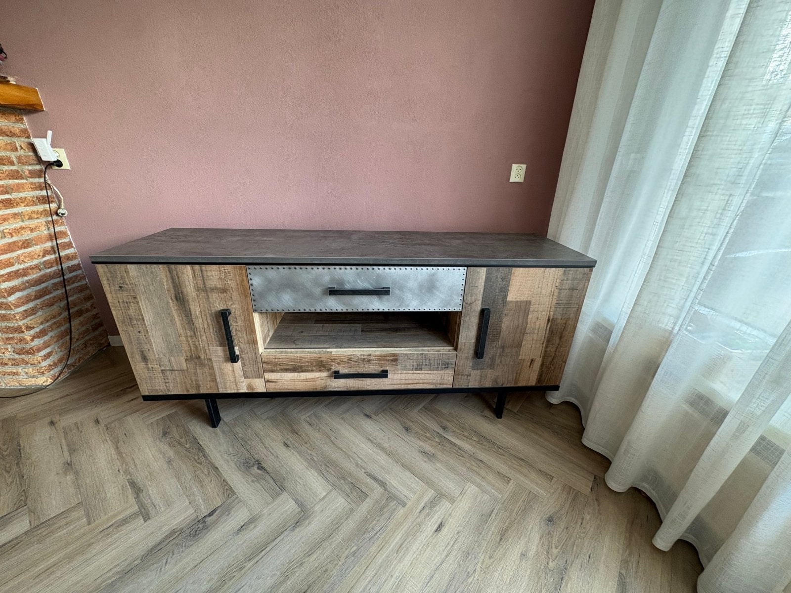 Industriële Dressoir/TV-kast met lades en opbergruimte, Ophalen, 150 tot 200 cm, Zo goed als nieuw, Minder dan 100 cm