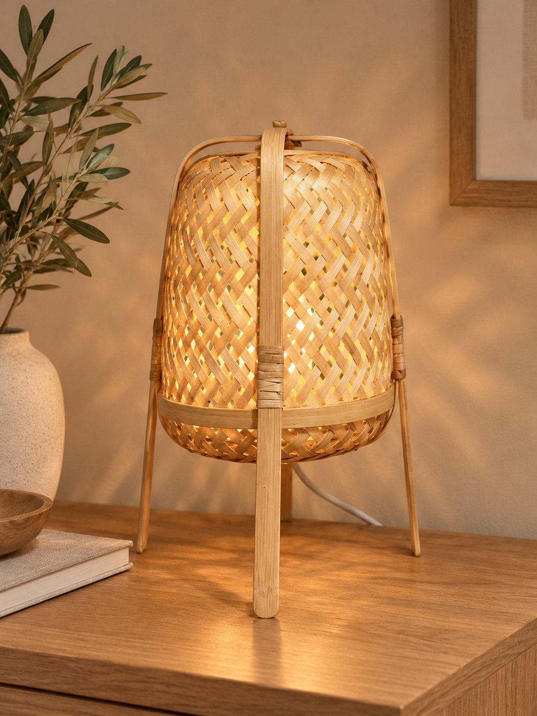 Ikea knixhult Tafellamp - Bamboe, Beige, Scandinavisch, Met schakelaar, Overige materialen