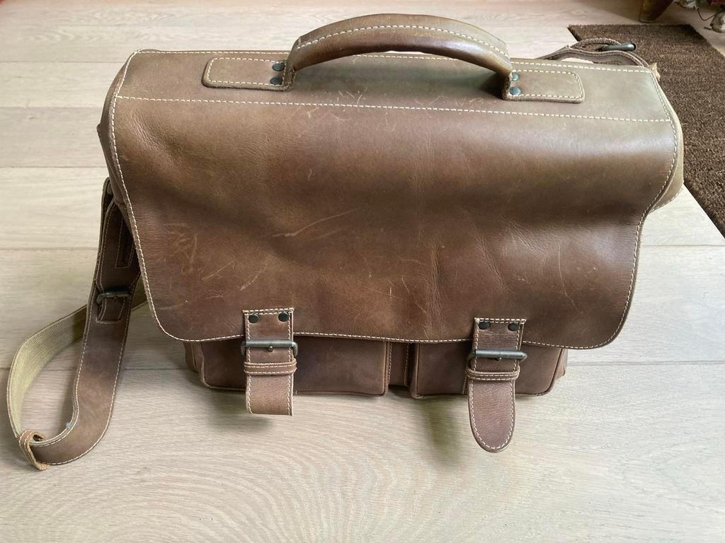 Leren vintage hunter schoudertas/ laptop van aunts & uncles, Bruin, Aktetas of Boekentas, Zo goed als nieuw, Leer