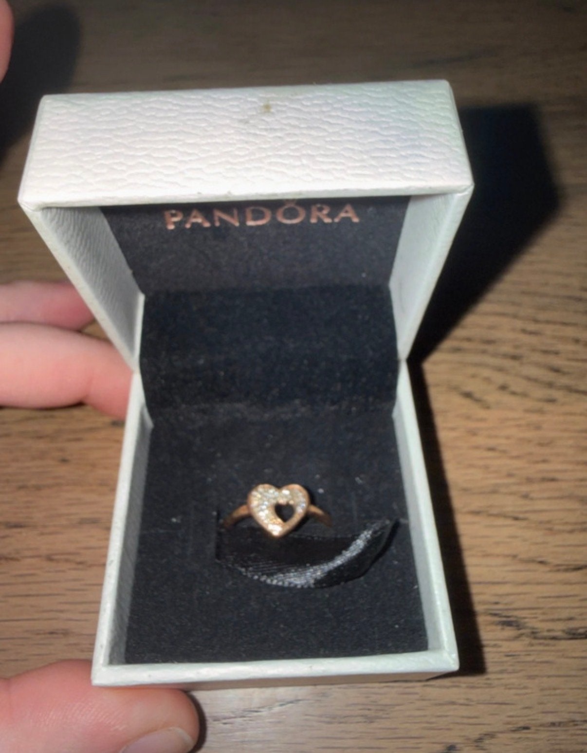 Pandora Roségouden Hartjesring met Zirkonia, Met kristal, Overige materialen, Gebruikt, 19 tot 20