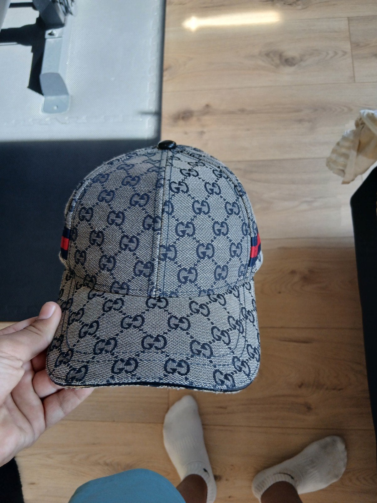 Gucci Pet met GG-patroon en Webstreep, Kleding | Heren, Pet, Gucci, Gedragen, One size fits all