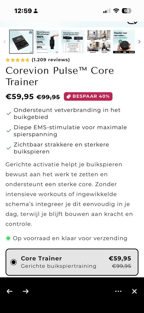 EMS Pulse Core trainer, Verzenden, Nieuw, Buik, Overige typen