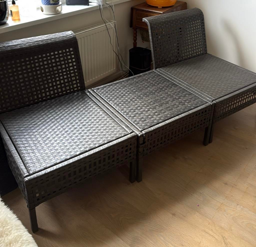 Loungeset 3-delig  - zwart kunstof rotan, Ophalen, Zo goed als nieuw