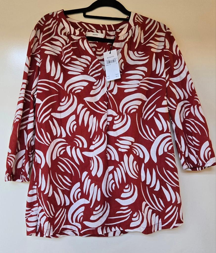 Nieuwe Bonita blouse maat 40 (L) - wijnrood/wit print, Maat 42/44 (L), Nieuw, Bonita, Ophalen of Verzenden