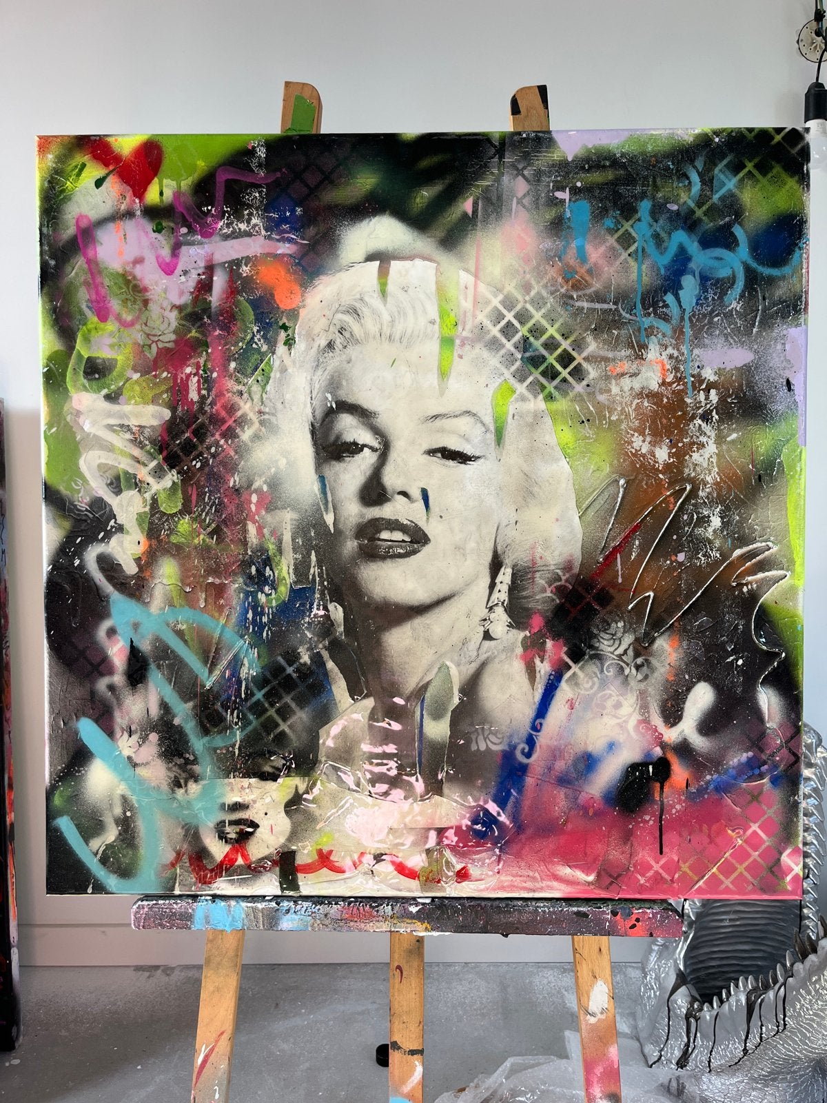 Marilyn Monroe Pop Art Schilderij - Uniek en Kleurrijk, Antiek en Kunst, Handgeschilderd, Ophalen of Verzenden, Gemengde techniek