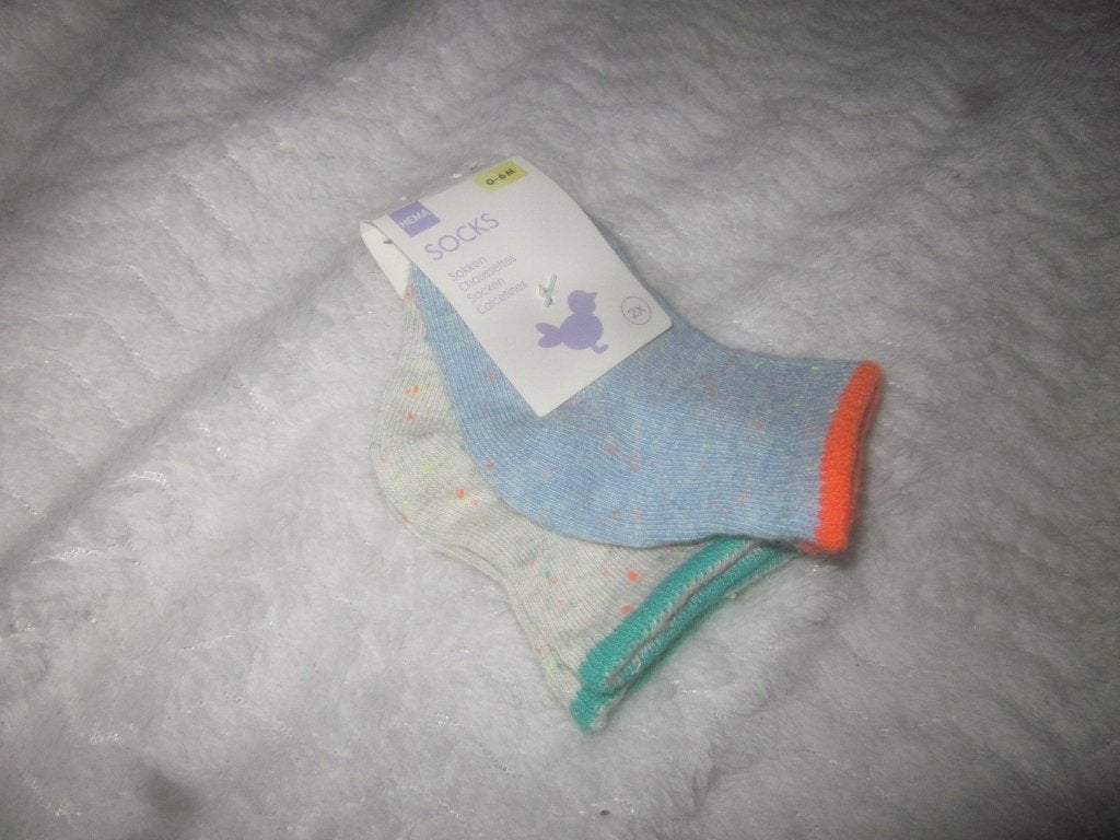 2x sokjes 1x blauw/felzalm 1x grijs/room/zeegroen Hema 0-6md, Kinderen en Baby's, Babykleding | Schoentjes en Sokjes, Nieuw, Ophalen of Verzenden