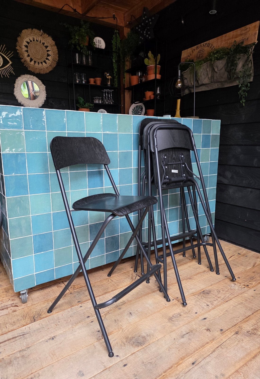 3x IKEA Franklin opklapbare barkrukken, zwart (63 cm), Huis en Inrichting, Barkrukken, Gebruikt, Met voetsteun, 60 tot 90 cm, Ophalen of Verzenden