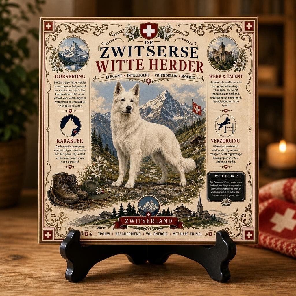 Zwitserse Witte Herder - Infographic Tegel, Verzenden, Nieuw